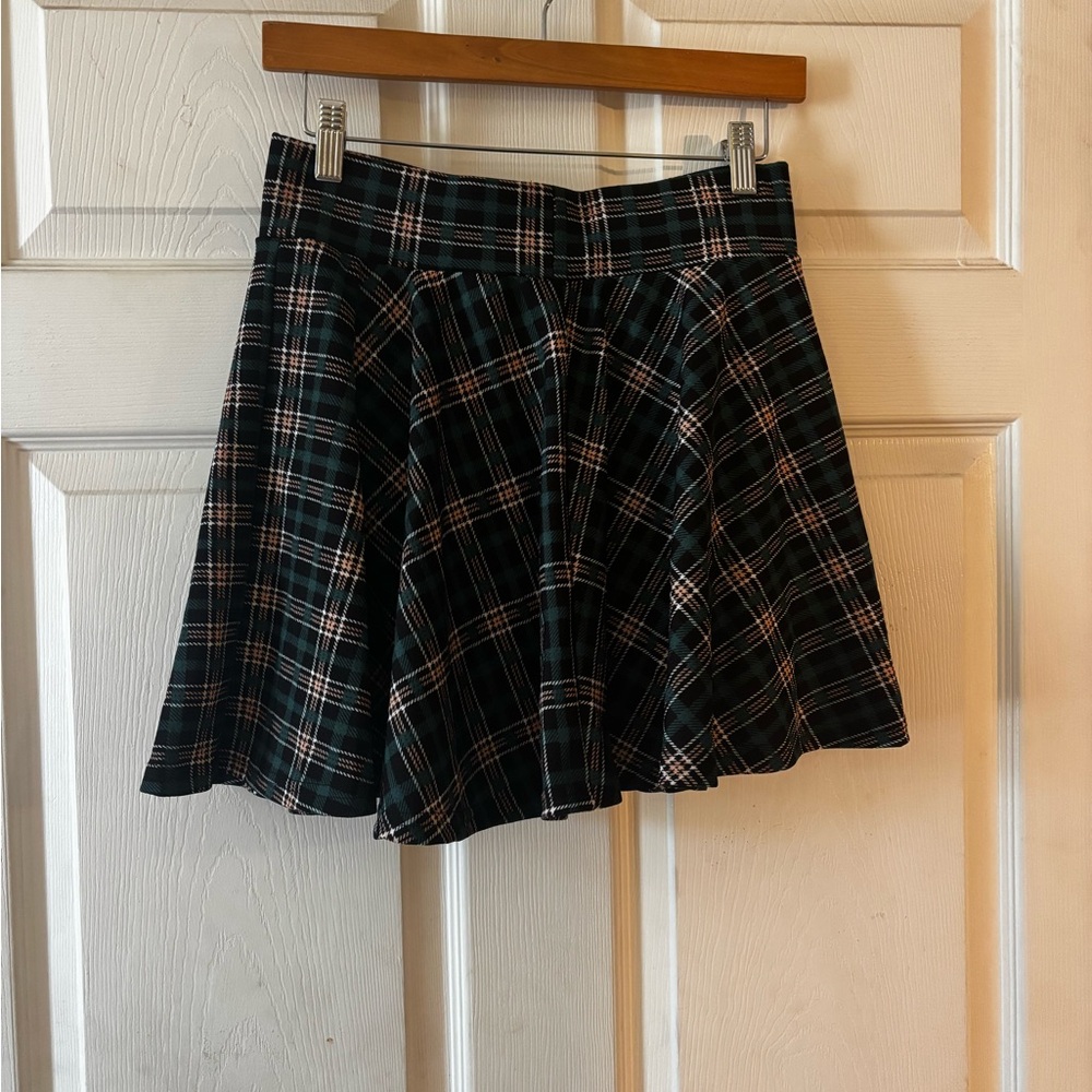 Hot Topic Plaid Skater Skirt - Black and Green